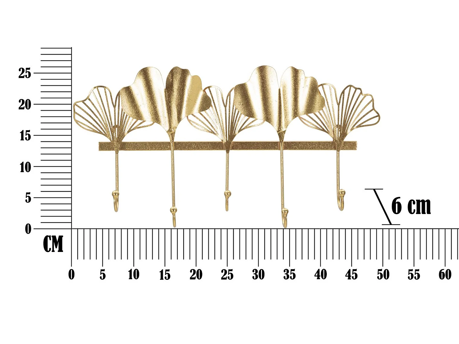 Gouden metalen kledinghanger met 5 haken, 49,5 x 6 x 26,3 cm