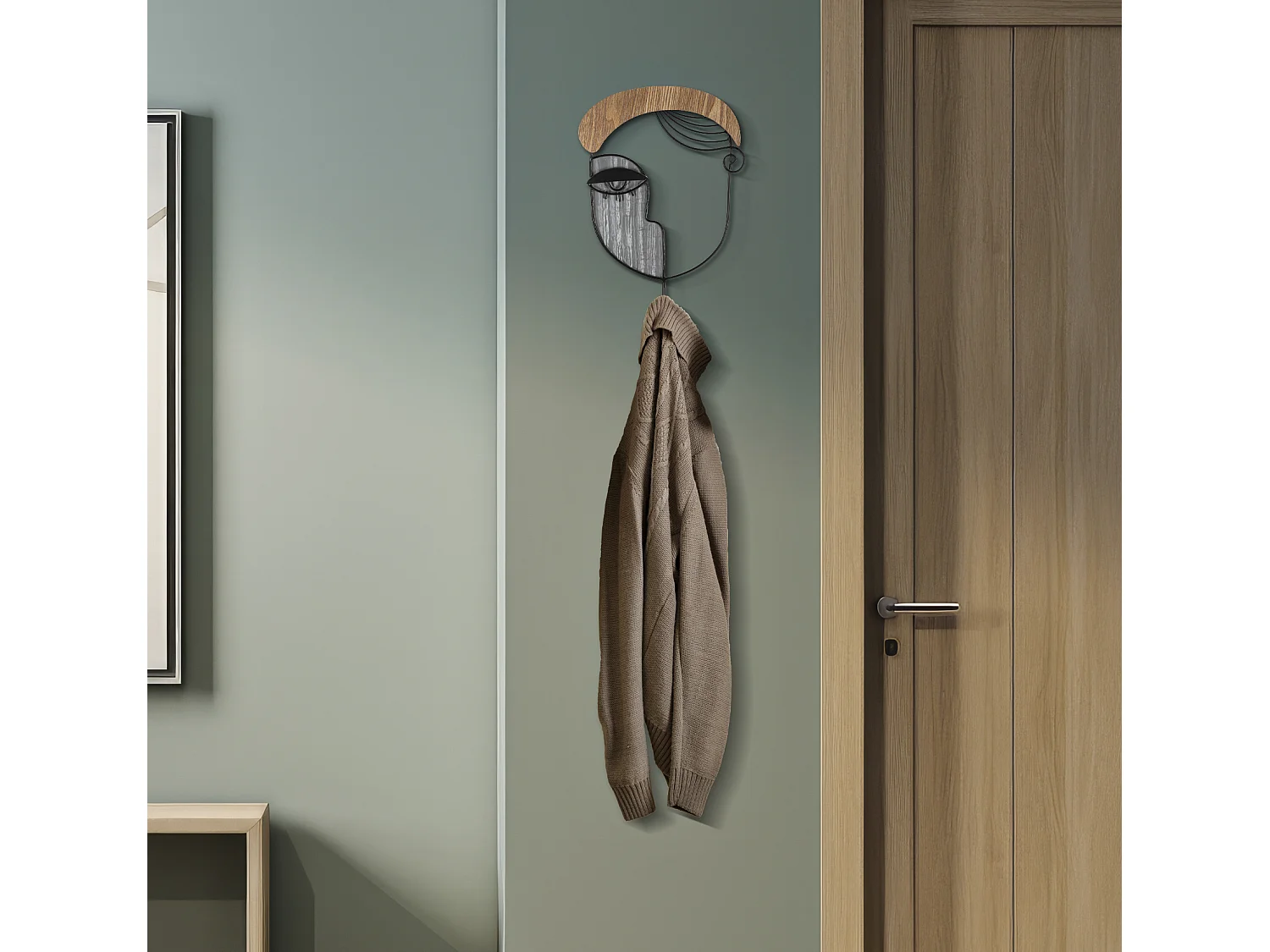 Porte-Manteau Mural PICASSY - Design Artistique en Métal et Bois Multicolore - Dimensions 22x6x35 cm - Matériaux MDF et Fer