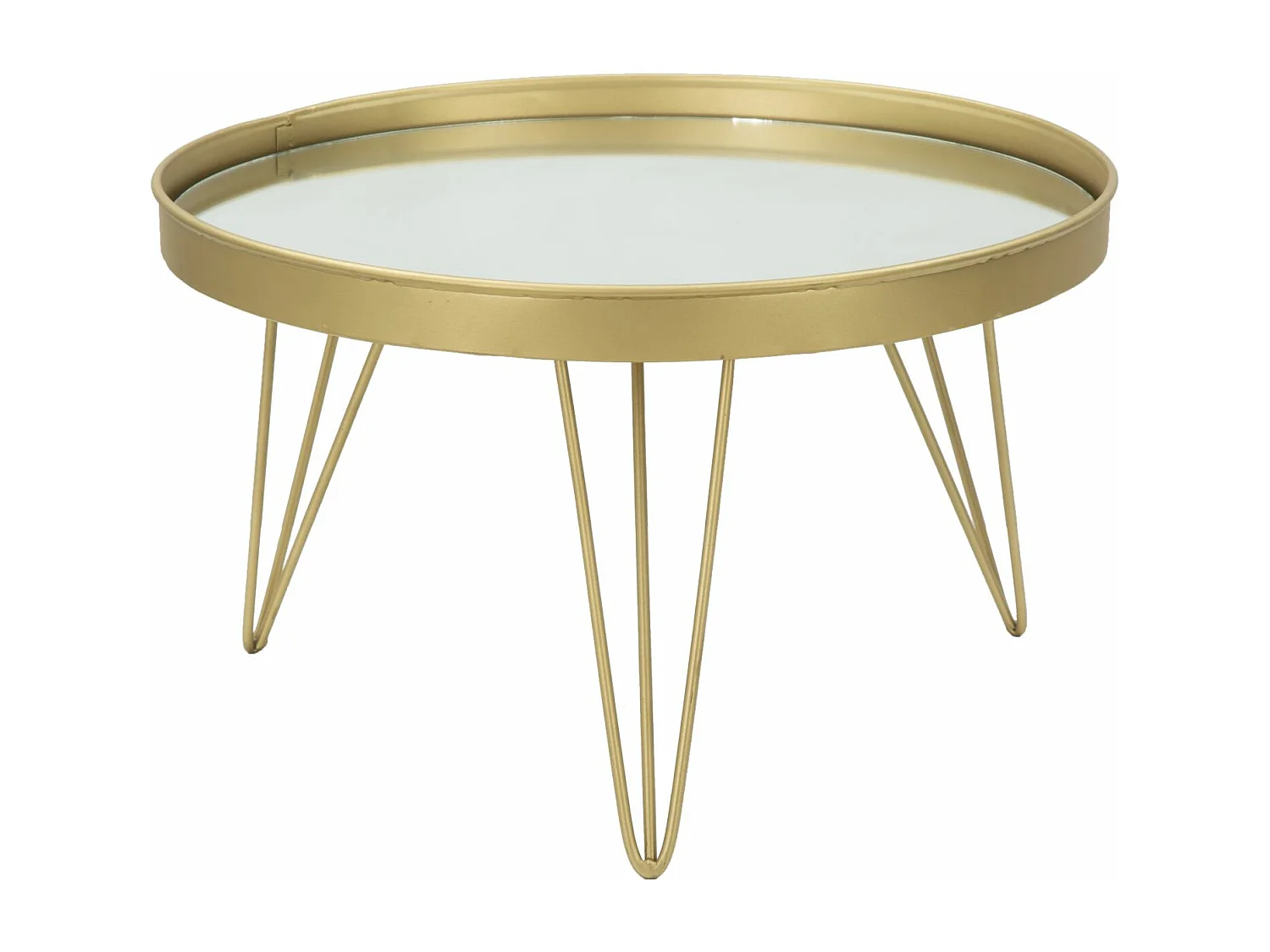 Portaoggetti in metallo dorato con piano a specchio Ø cm 36,5x22