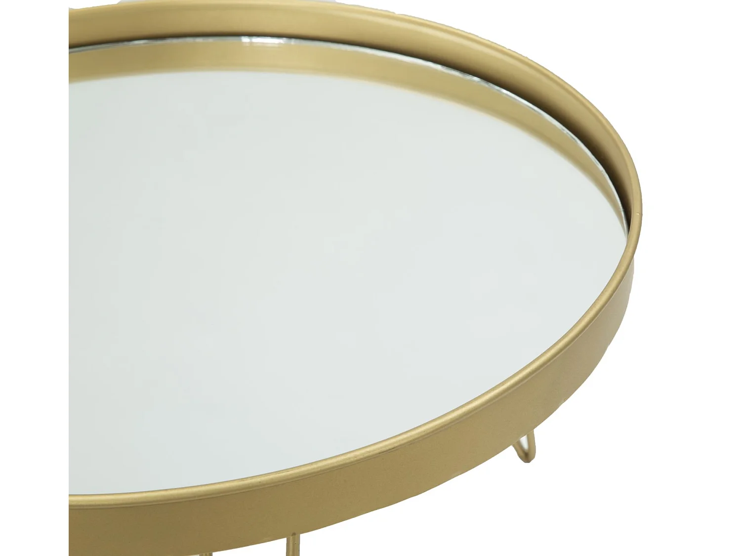 Portaoggetti in metallo dorato con piano a specchio Ø cm 36,5x22
