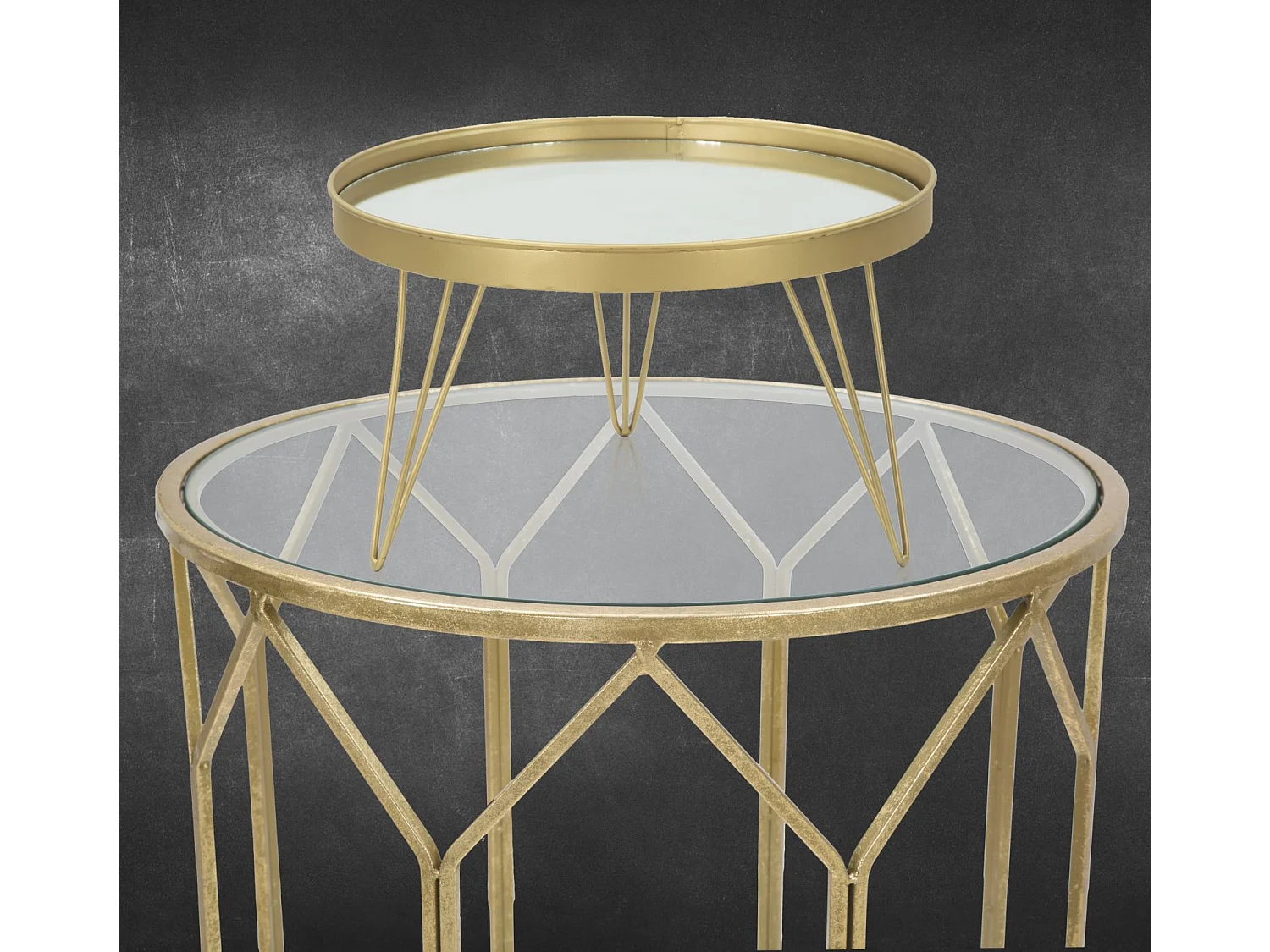 Portaoggetti in metallo dorato con piano a specchio Ø cm 36,5x22