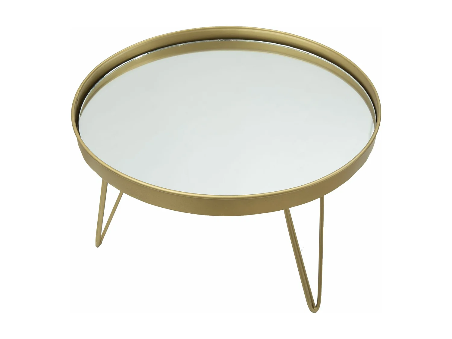 Portaoggetti in metallo dorato con piano a specchio Ø cm 36,5x22