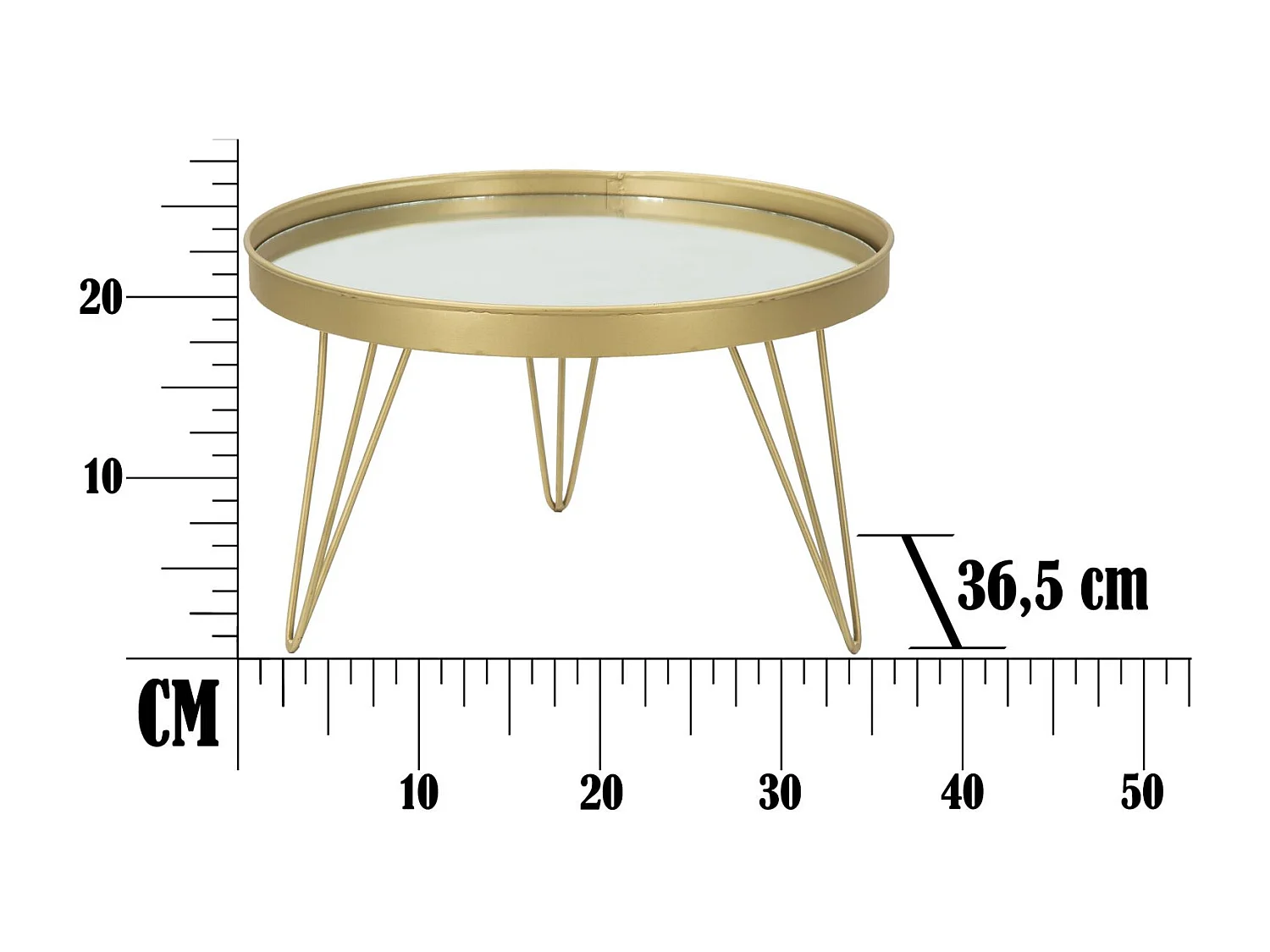 Portaoggetti in metallo dorato con piano a specchio Ø cm 36,5x22