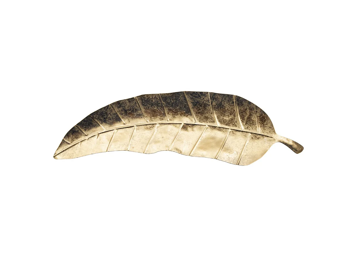 Bladvormige gouden metalen opbergdoos, 38x3x11 cm