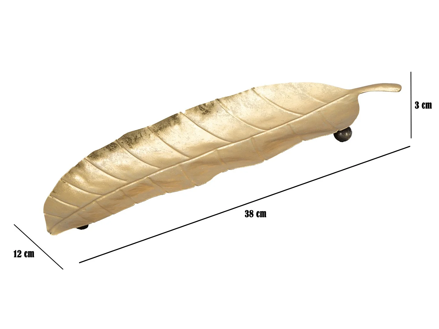 Bladvormige gouden metalen opbergdoos, 38x3x11 cm