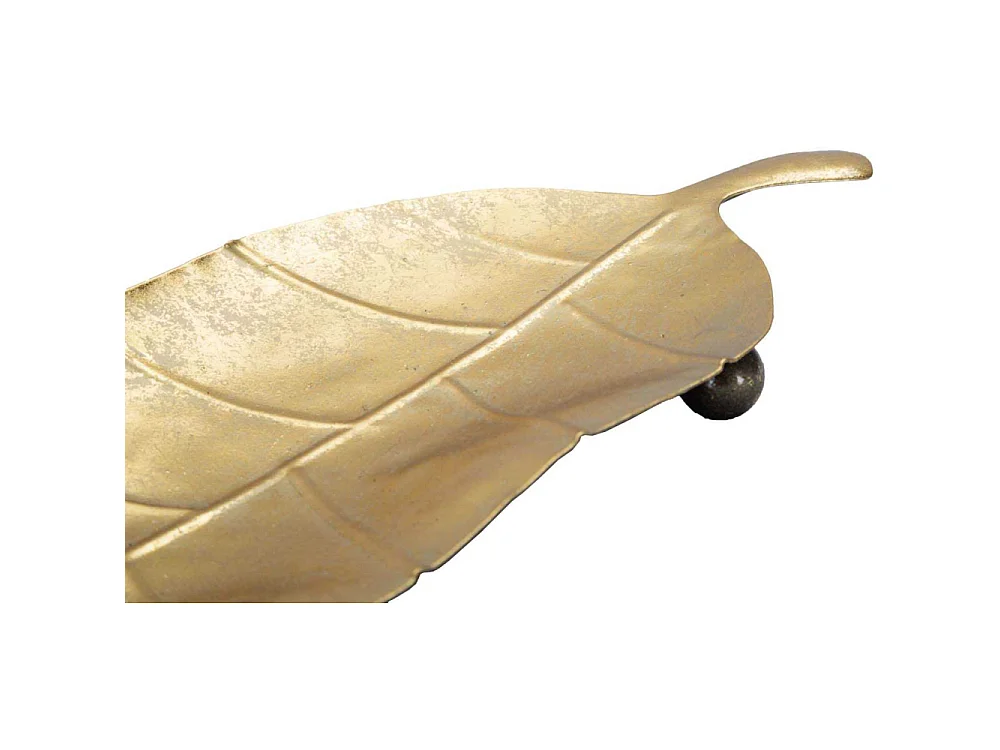 Bladvormige gouden metalen opbergdoos, 38x3x11 cm