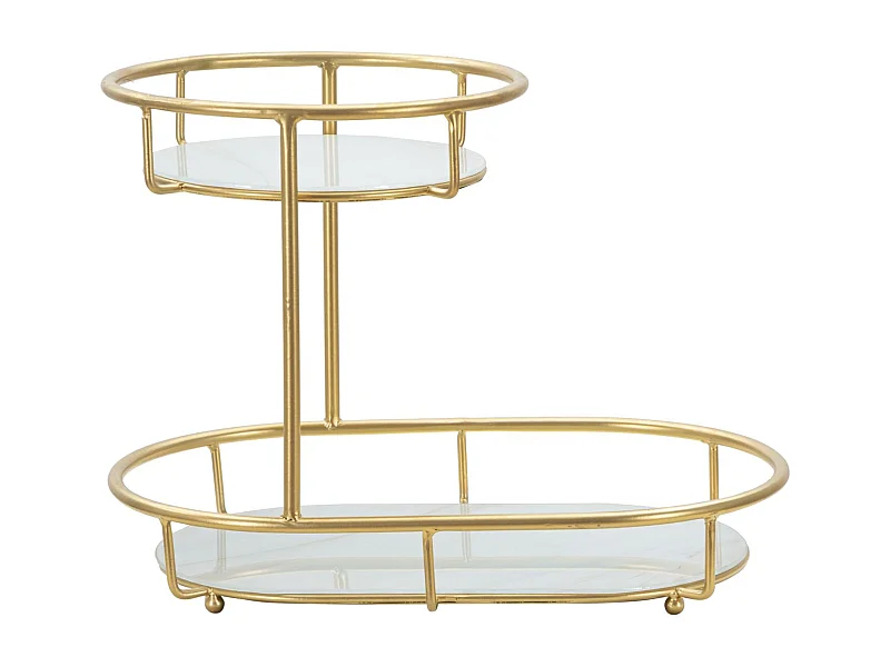 Portaoggetti in metallo dorato con 2 ripiani cm 36x22,5x27