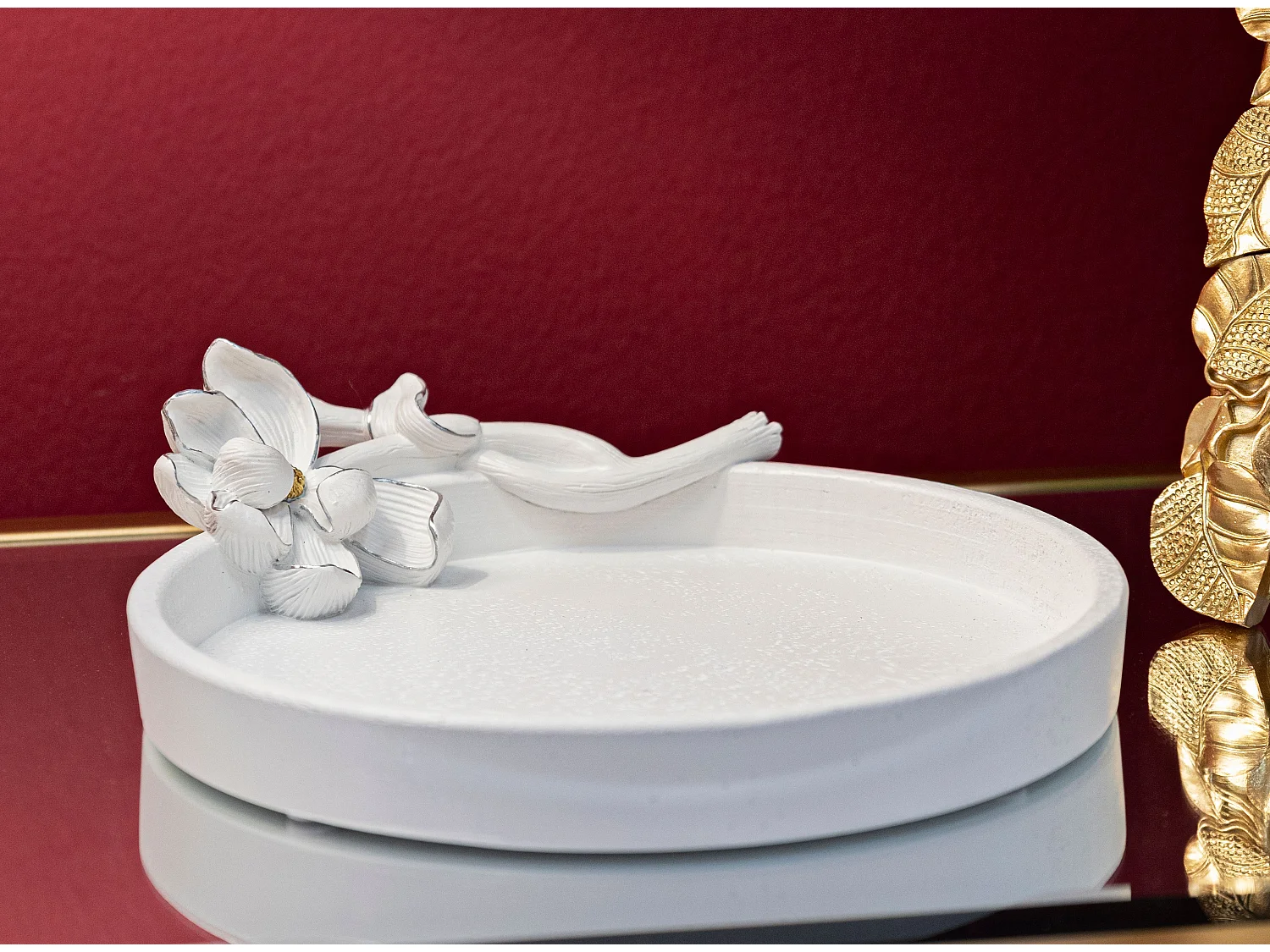 Vide-Poche Déco en Résine "Magnolia" 24cm Blanc