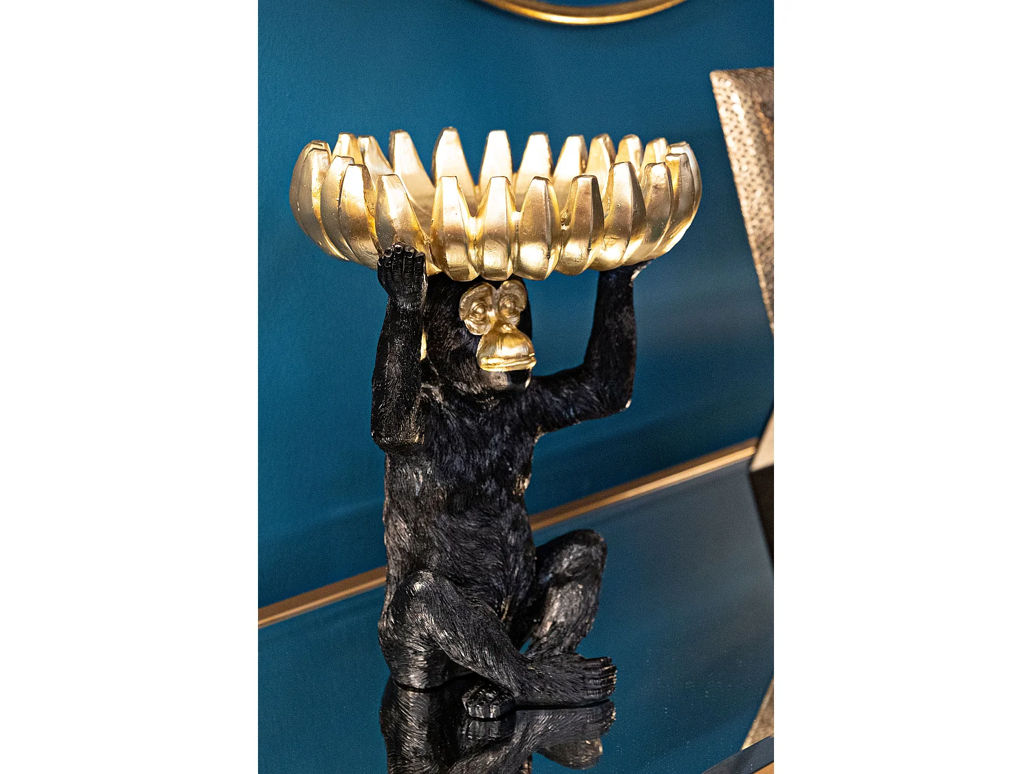 Vide-Poche Statuette Singe "Banane" 31cm Noir & Or