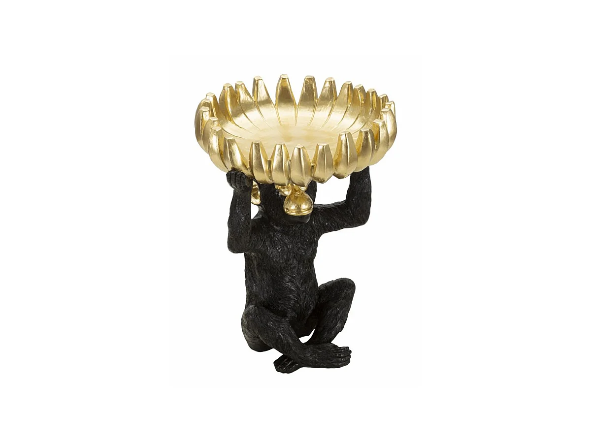 Vide-Poche Statuette Singe "Banane" 31cm Noir & Or