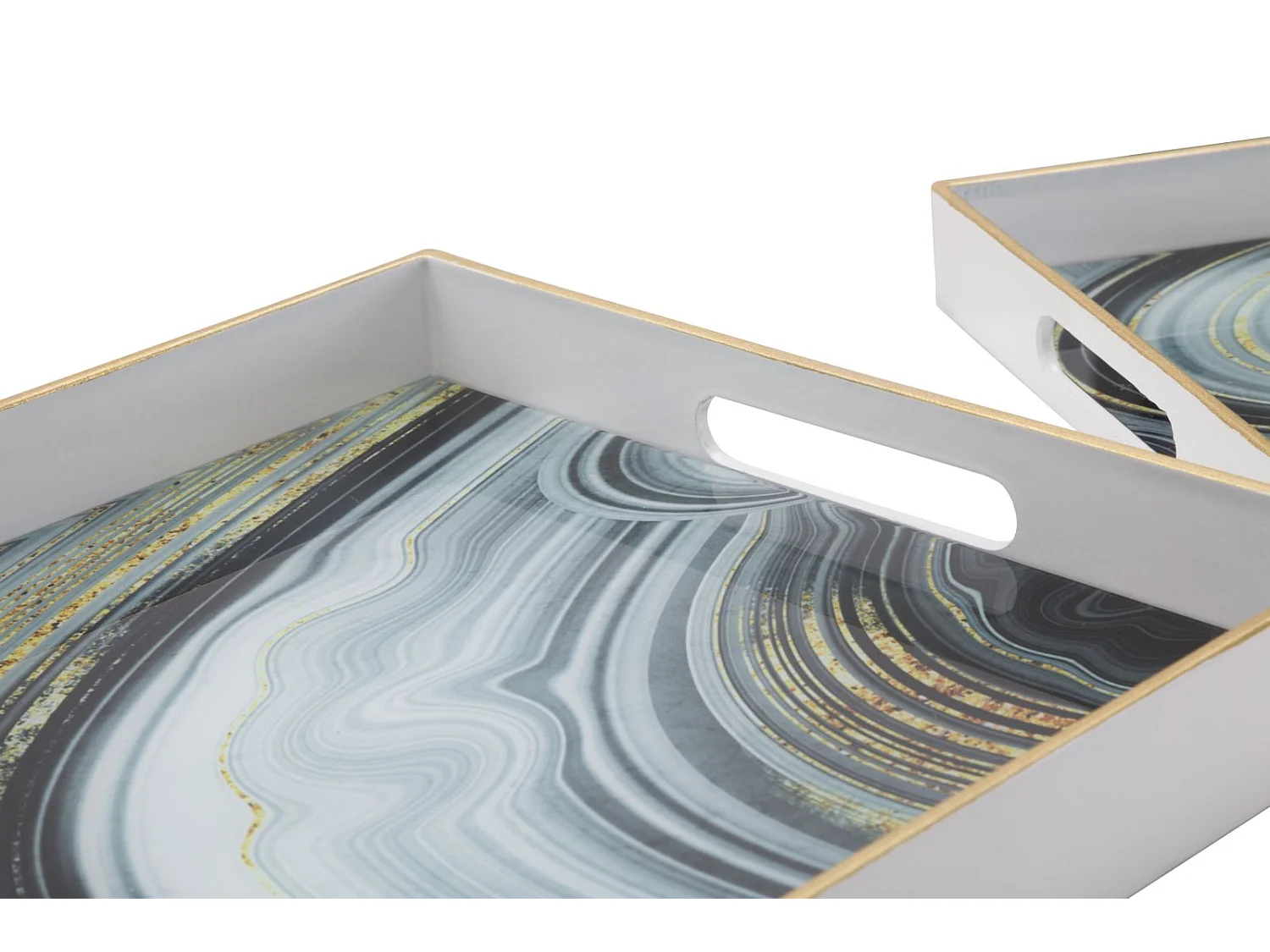 Set di 2 portoggetti in resina bianchi e vetro cm 40x30x4-35x25x3,5