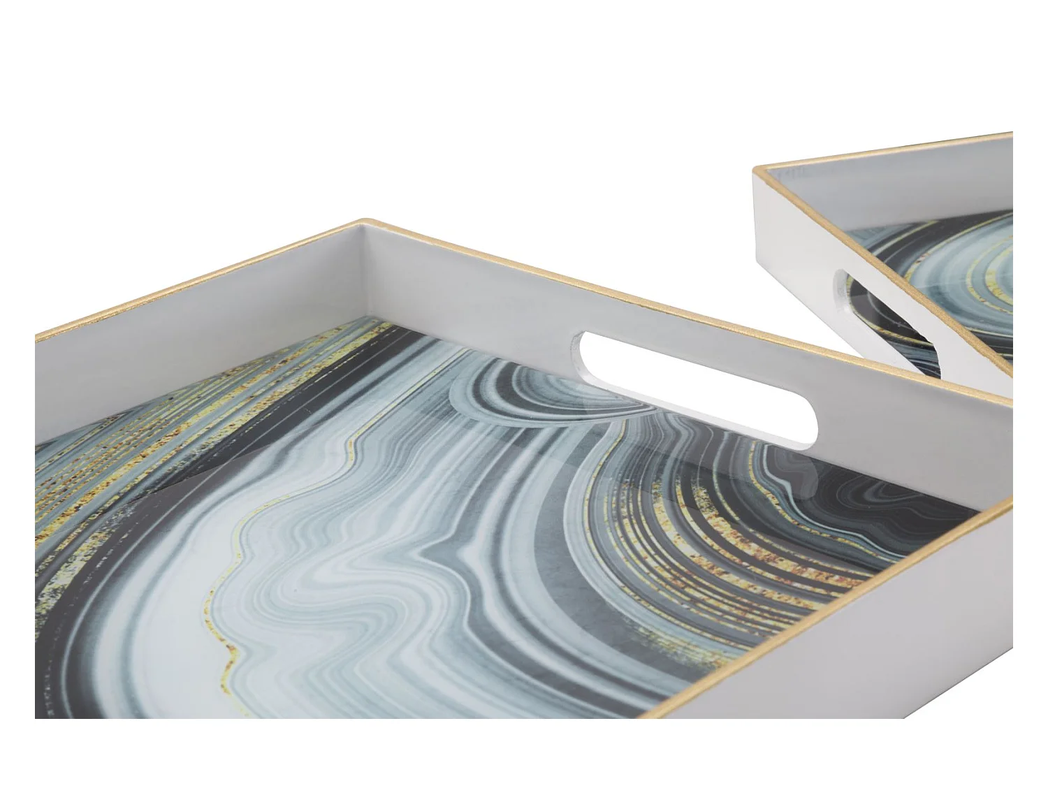 Lot de 2 supports en résine et verre blanc 40x30x4-35x25x3,5 cm