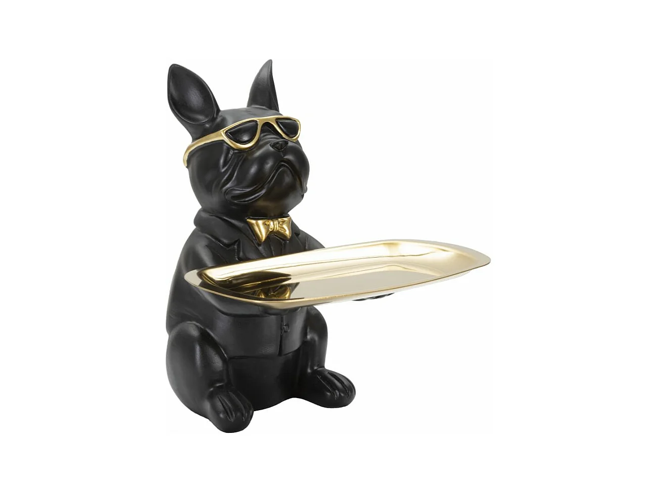 Chien avec support en résine dorée et noire 19x20x23,5 cm