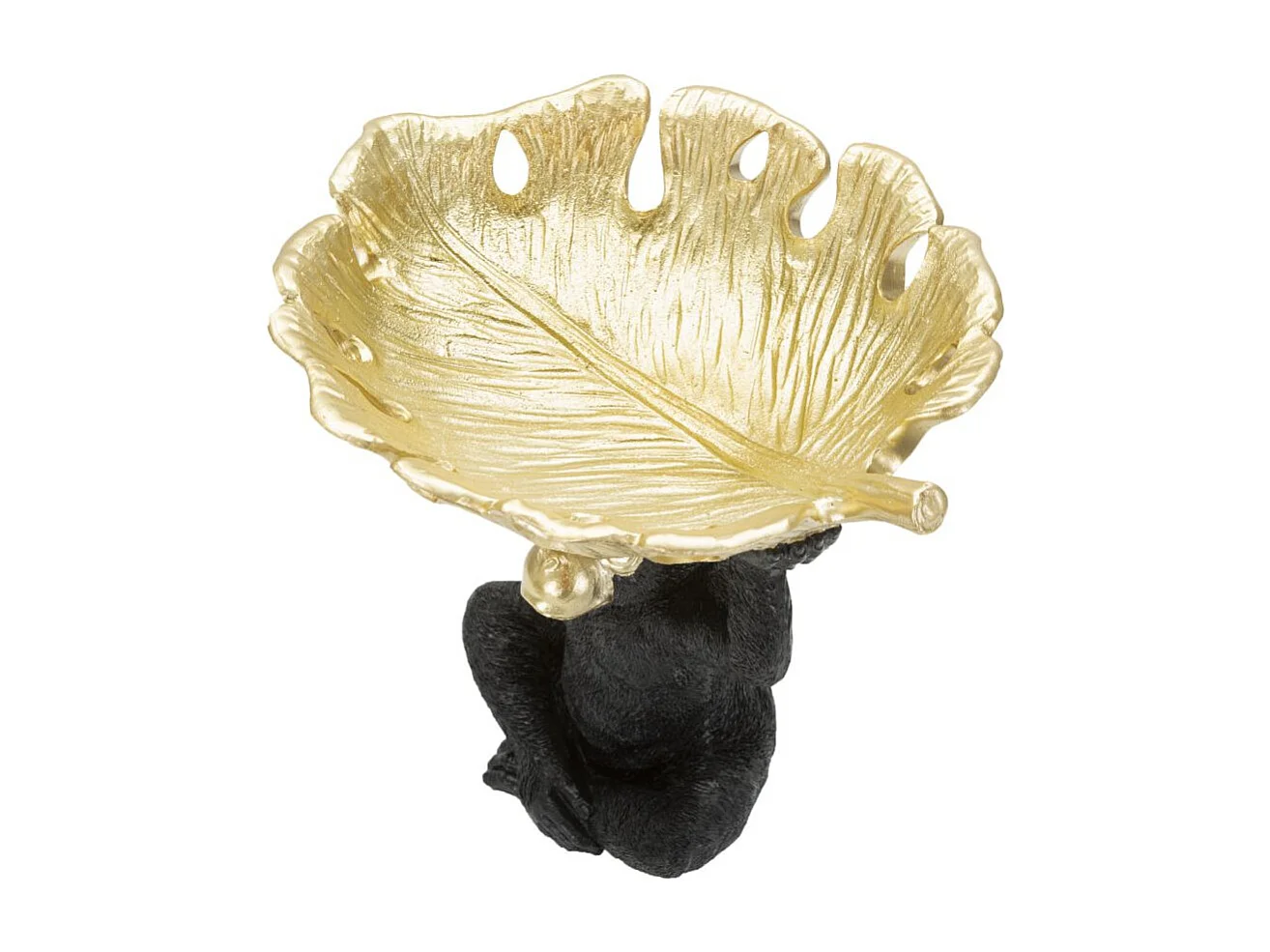 Scimmietta con portaoggetti in resina nera e dorata cm 25,2x21x24