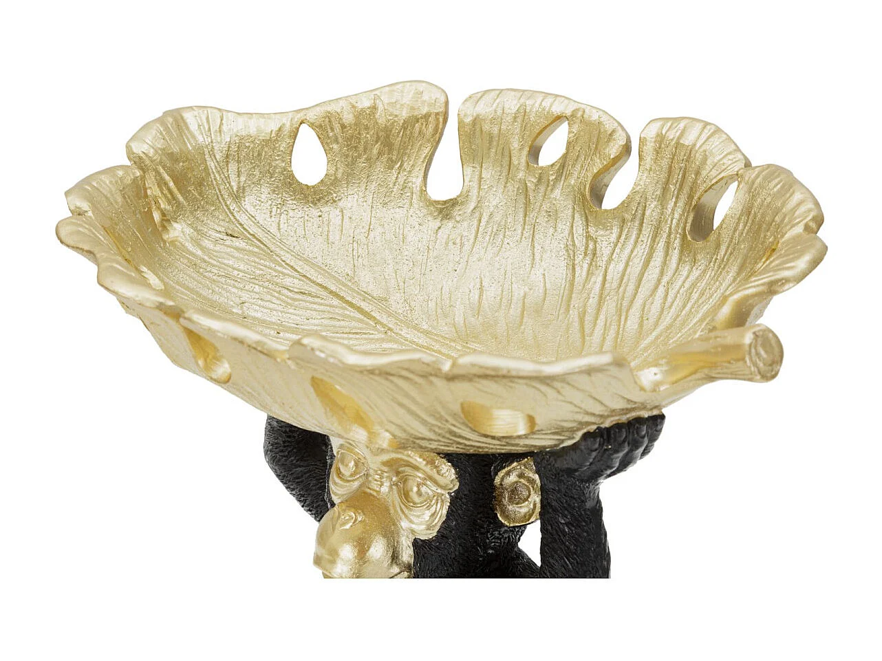 Scimmietta con portaoggetti in resina nera e dorata cm 25,2x21x24