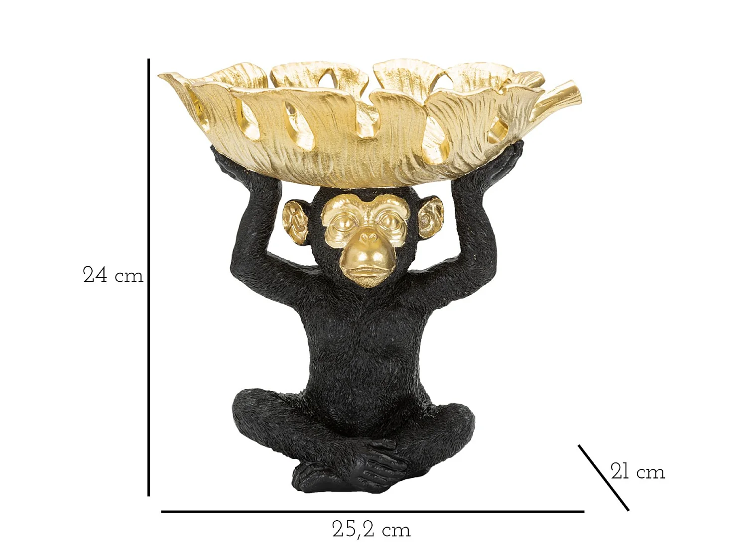 Vide-Poche Statuette "Singe" 25cm Noir & Or