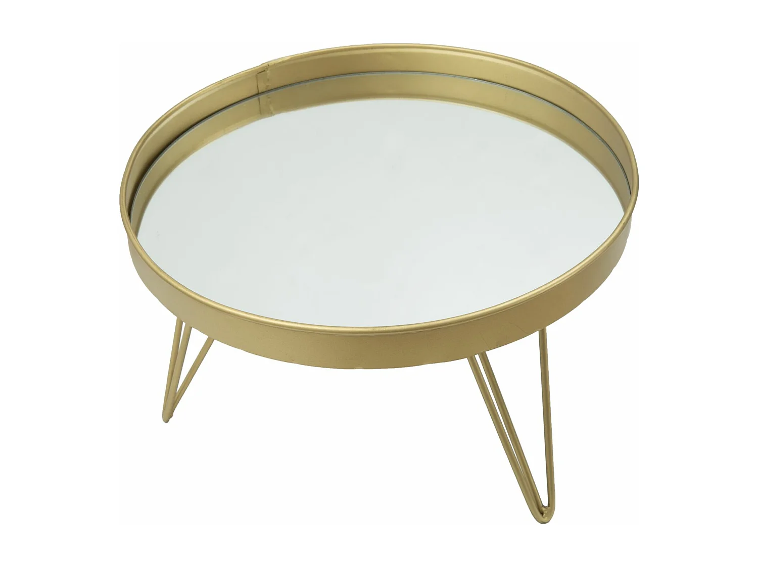 Portaoggetti in metallo dorato con piano a specchio Ø cm 31x18