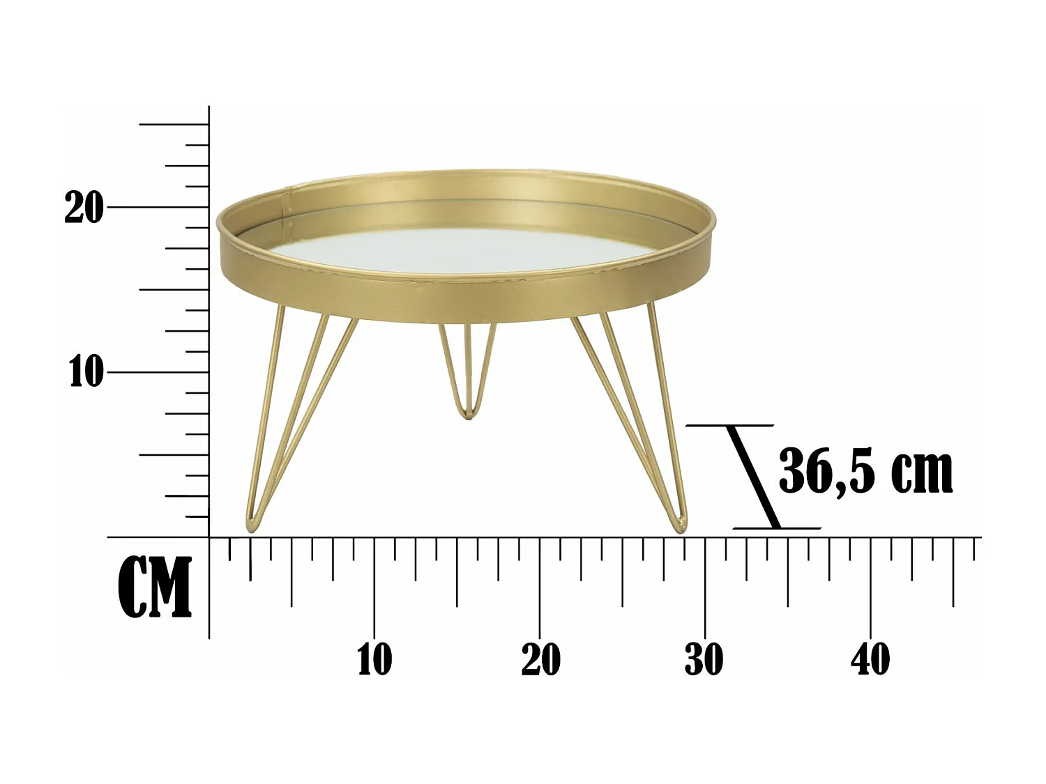 Portaoggetti in metallo dorato con piano a specchio Ø cm 31x18