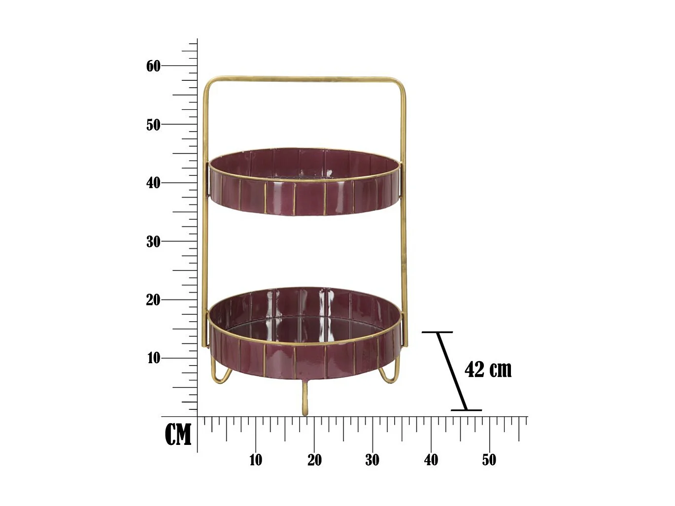 Portaoggetti in metallo viola con 2 ripiani cm 36,5x34,5x56,5