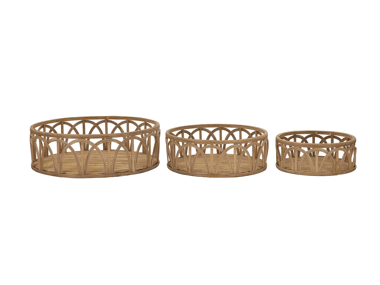Set di 3 svuotatasche in rattan marrone Ø cm 50x16-40x14-30x12