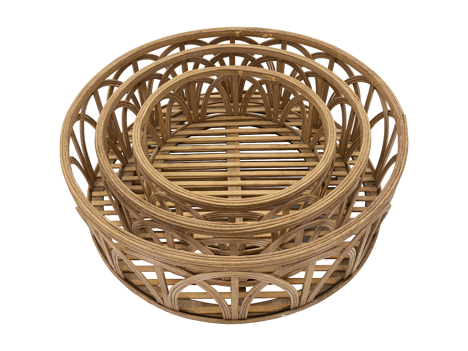 Set di 3 svuotatasche in rattan marrone Ø cm 50x16-40x14-30x12