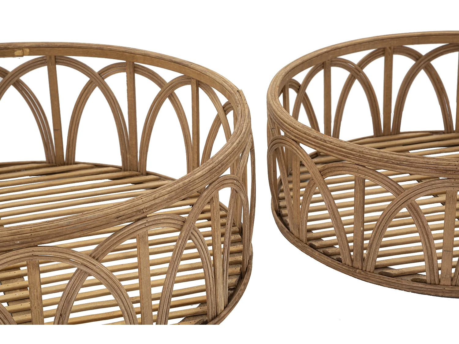 Lot de 3 Plateaux Décoratifs en Rotin "Fuji" 50cm Naturel