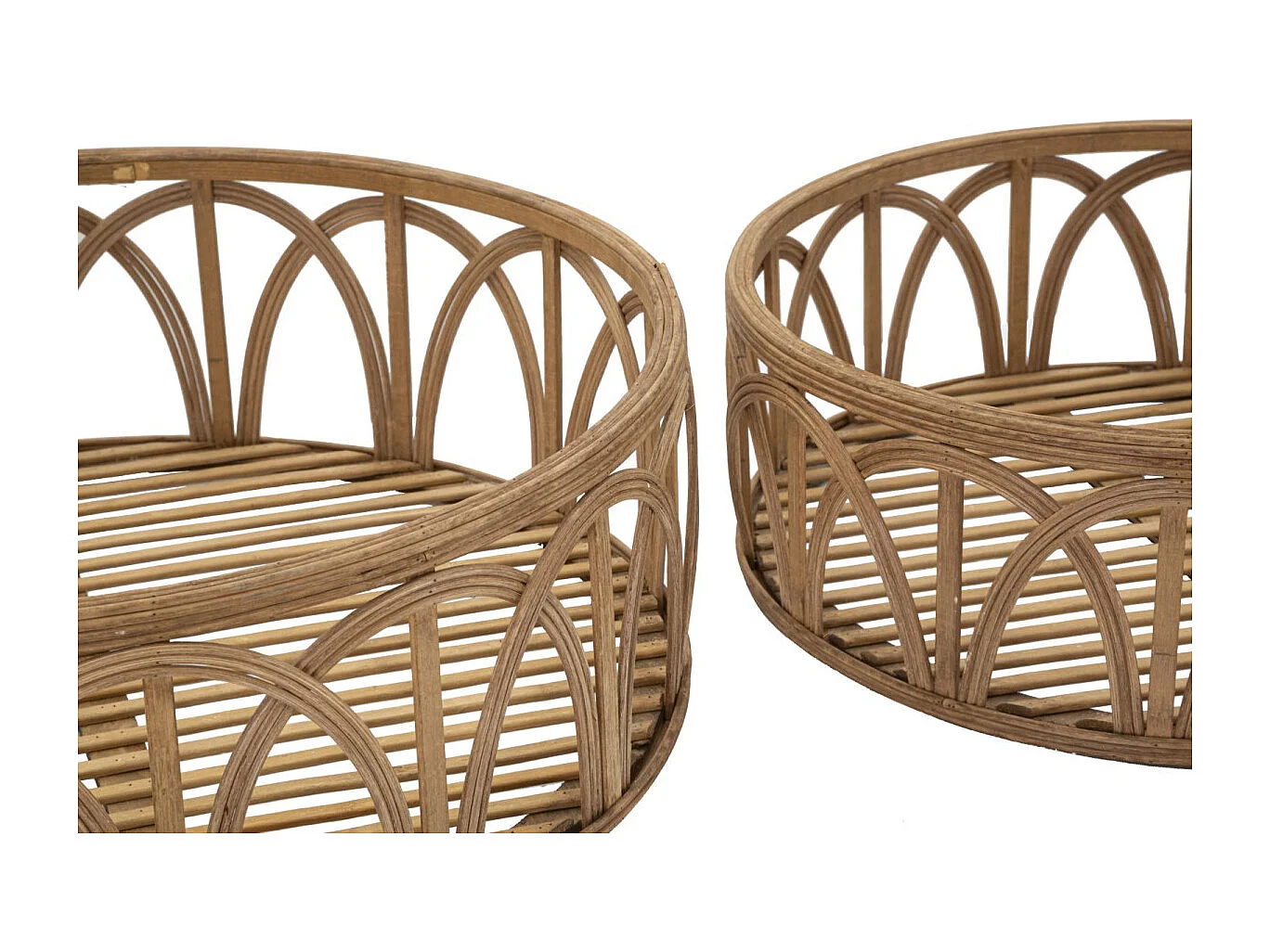 Lot de 3 Plateaux Décoratifs en Rotin "Fuji" 50cm Naturel