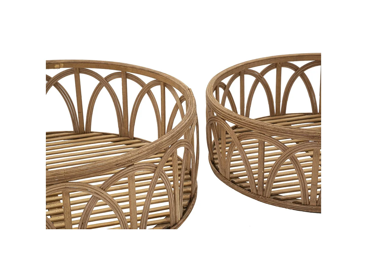 Lot de 3 Plateaux Décoratifs en Rotin "Fuji" 50cm Naturel