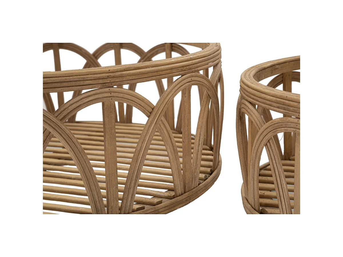 Lot de 3 Plateaux Décoratifs en Rotin "Fuji" 50cm Naturel