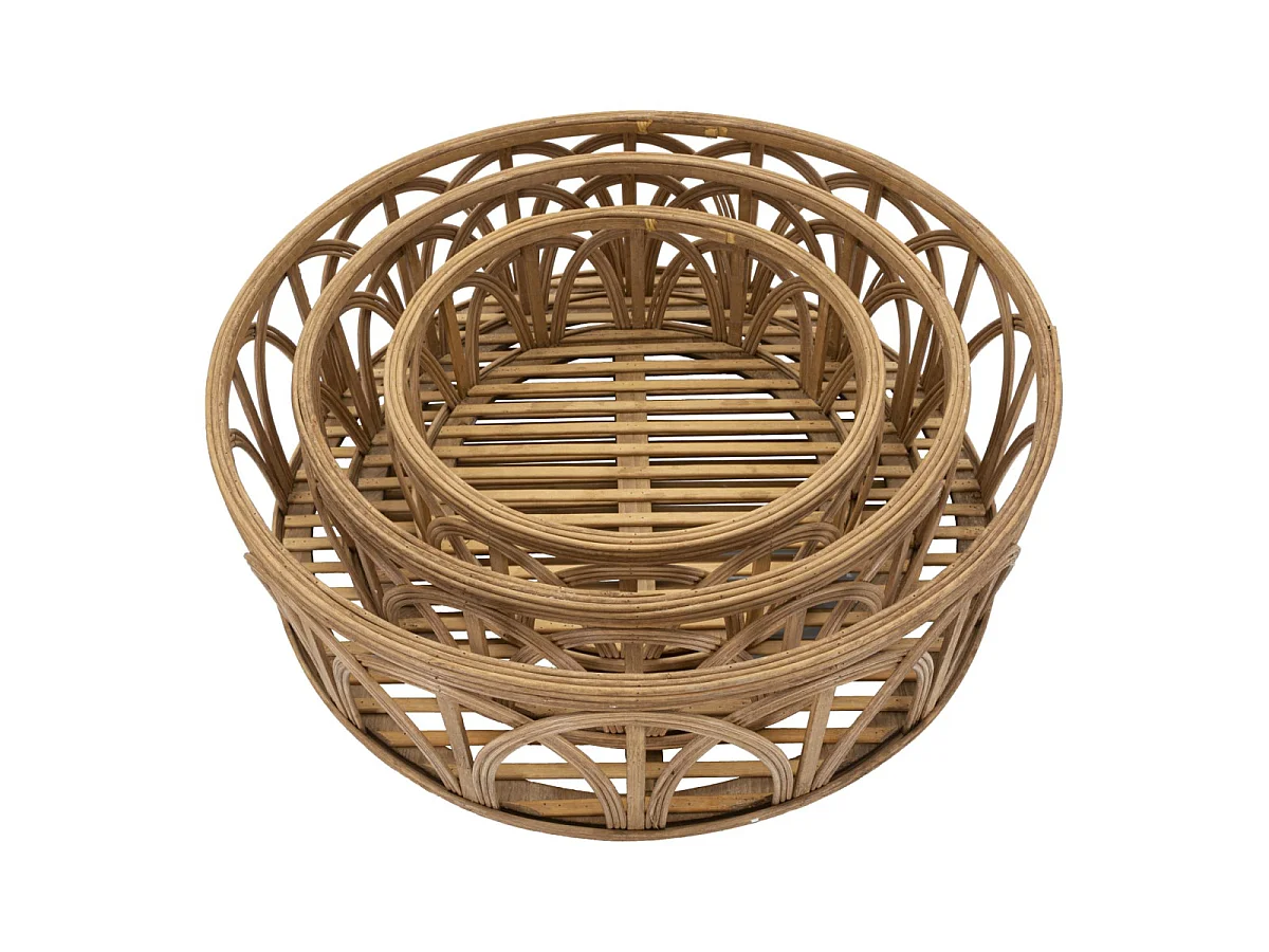 Lot de 3 Plateaux Décoratifs en Rotin "Fuji" 50cm Naturel