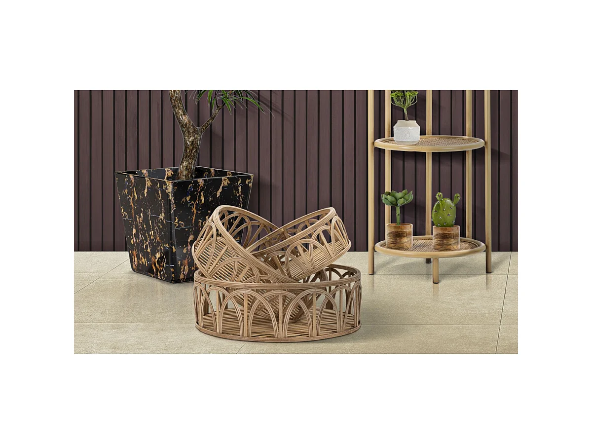 Lot de 3 Plateaux Décoratifs en Rotin "Fuji" 50cm Naturel