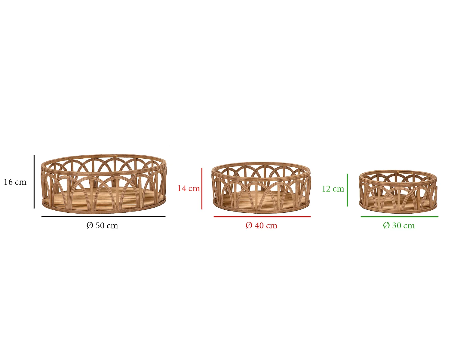 Lot de 3 Plateaux Décoratifs en Rotin "Fuji" 50cm Naturel