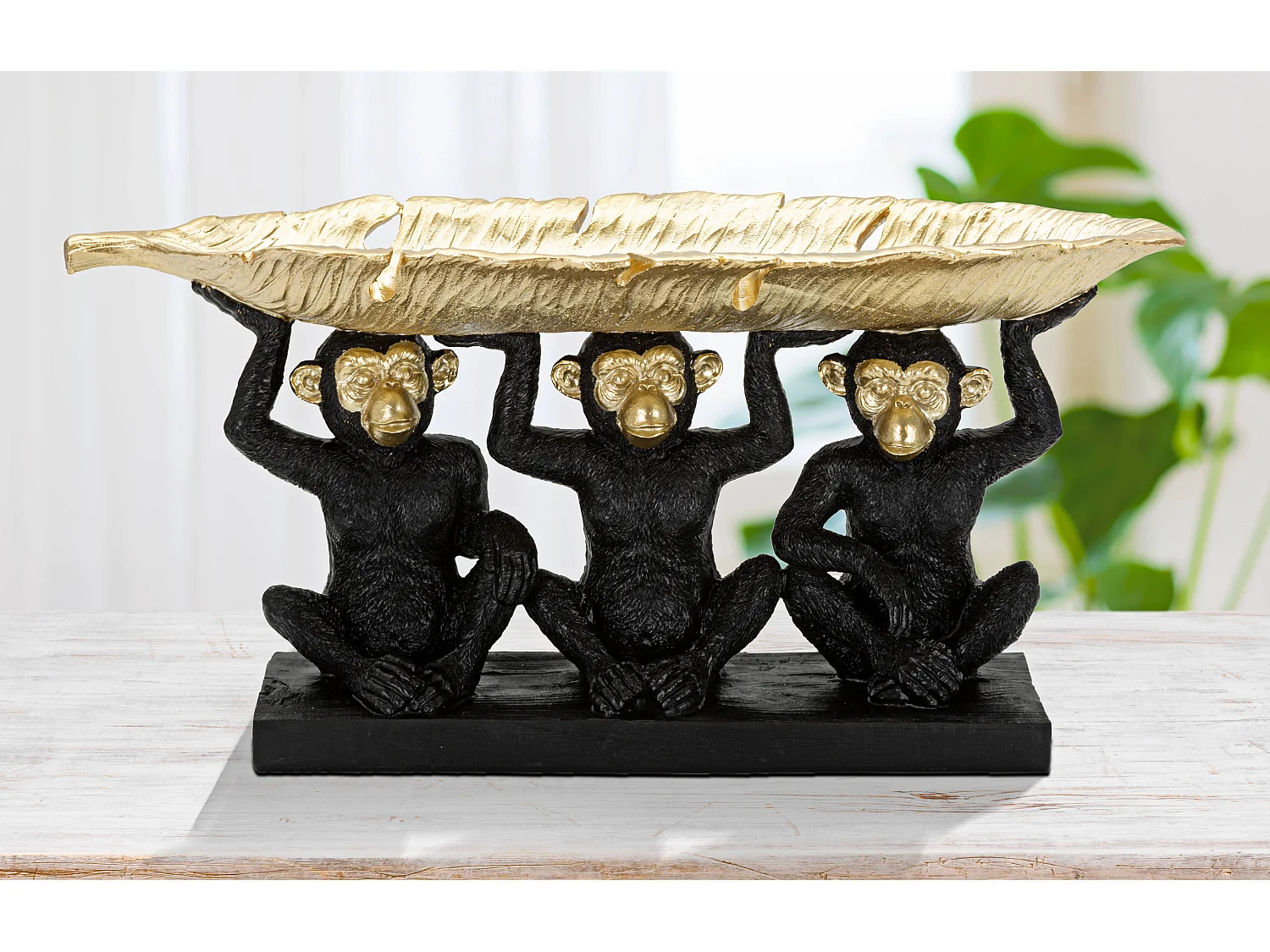 Vide-Poche Statuette "3 Singes" 43cm Noir & Or