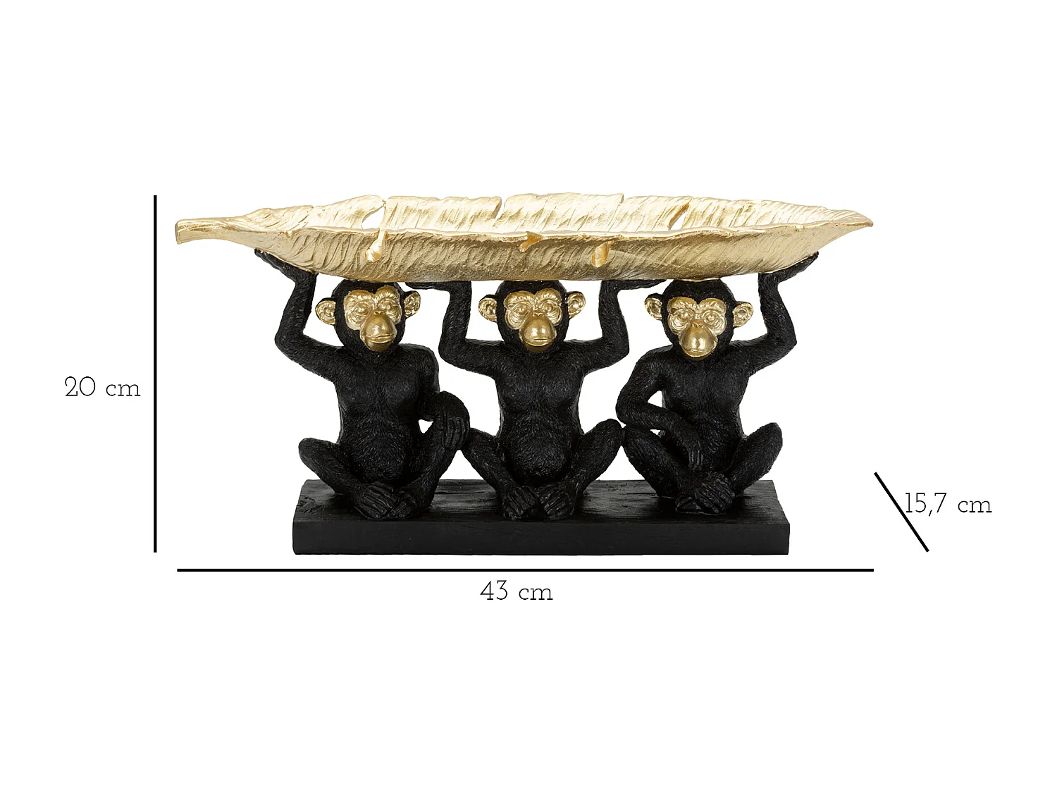 Vide-Poche Statuette "3 Singes" 43cm Noir & Or