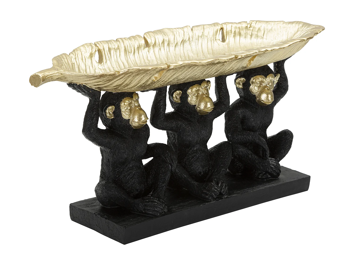 Vide-Poche Statuette "3 Singes" 43cm Noir & Or