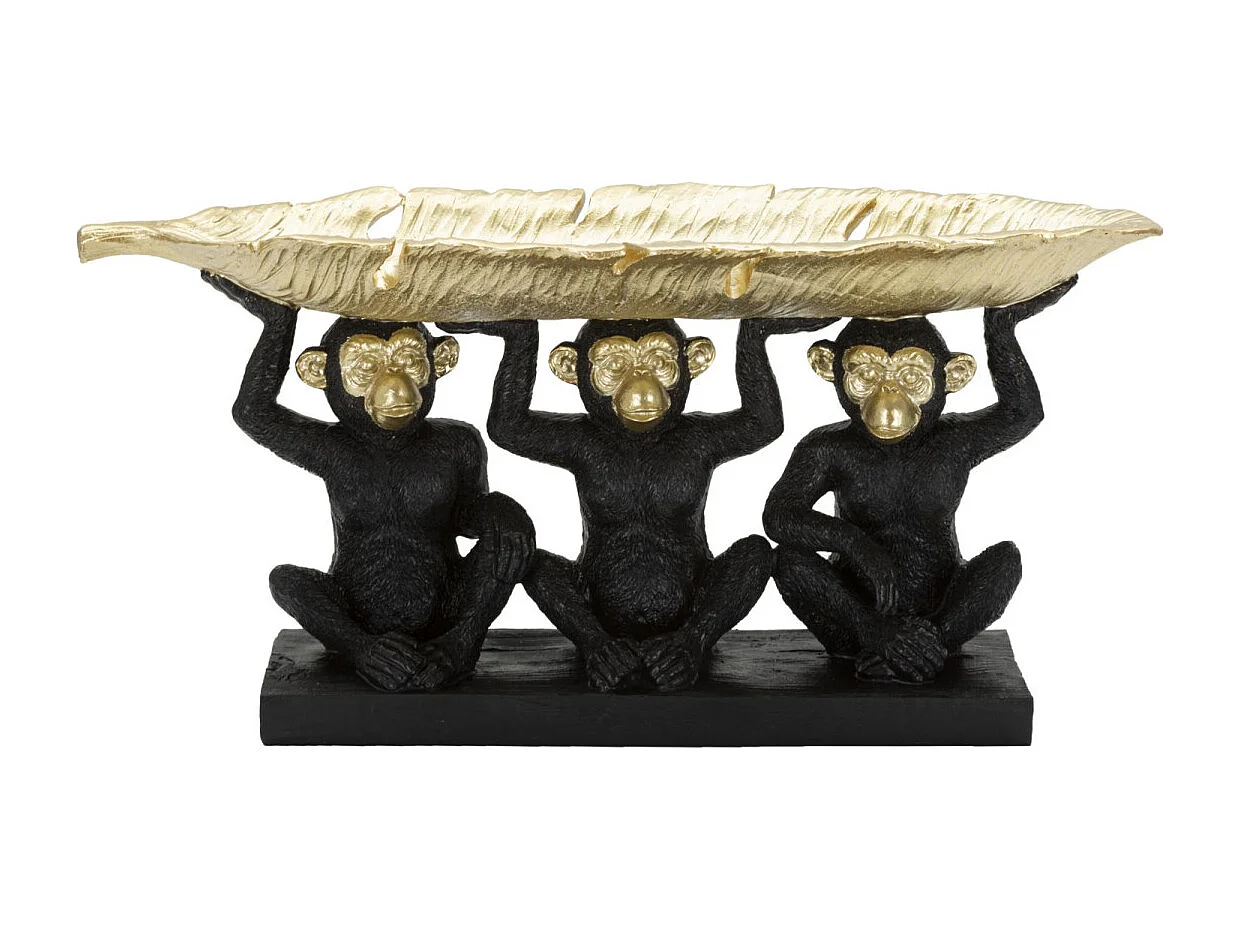 Vide-Poche Statuette "3 Singes" 43cm Noir & Or