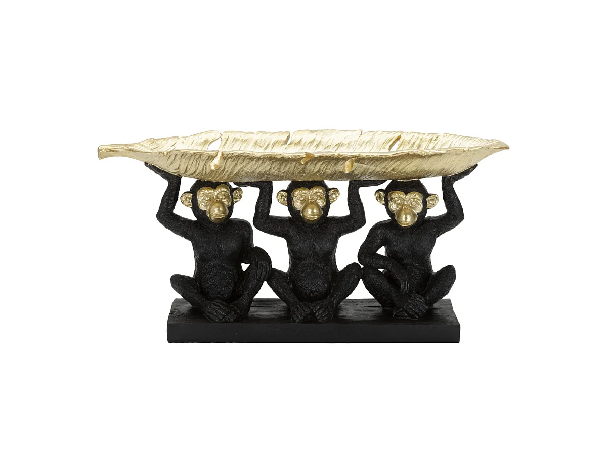 Vide-Poche Statuette "3 Singes" 43cm Noir & Or