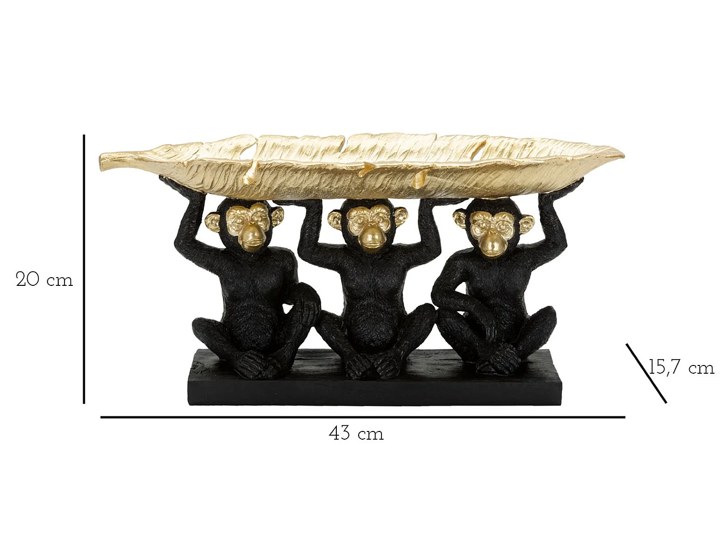 Vide-Poche Statuette "3 Singes" 43cm Noir & Or