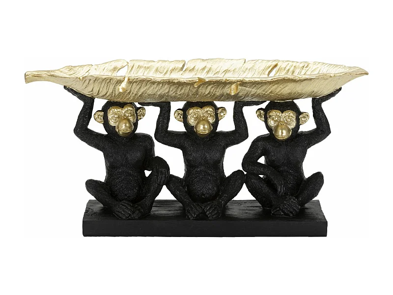 Vide-Poche Statuette "3 Singes" 43cm Noir & Or