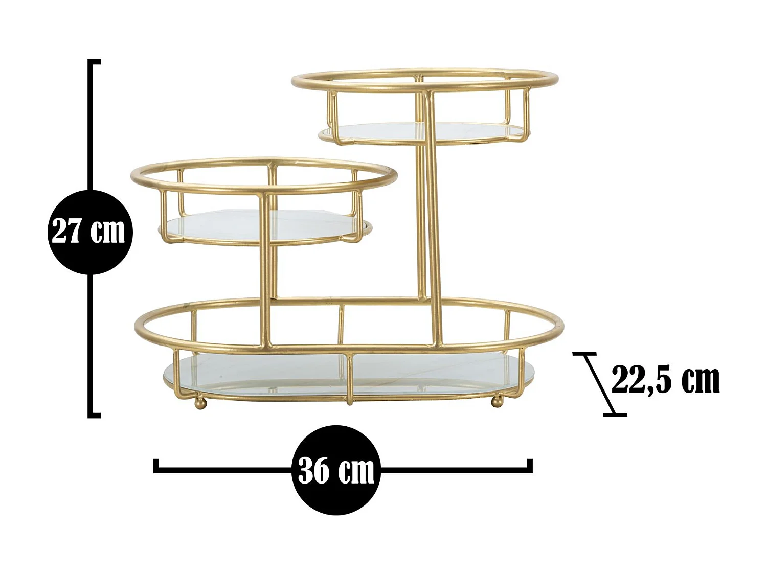 Plateau Décoratif 3 Niveaux "Jade" 36cm Or