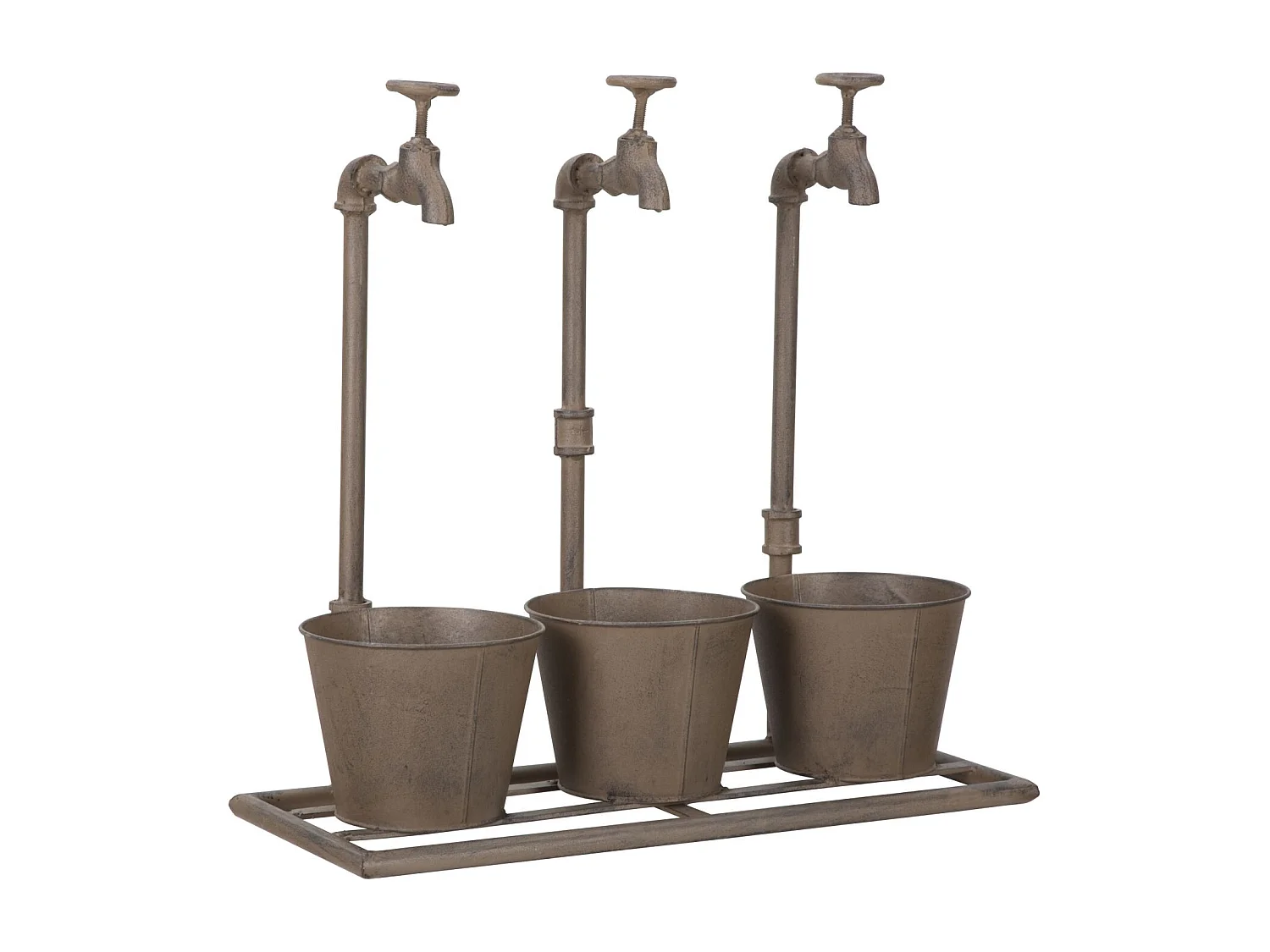 Vasetto triplo in metallo marrone cm 49x19x48