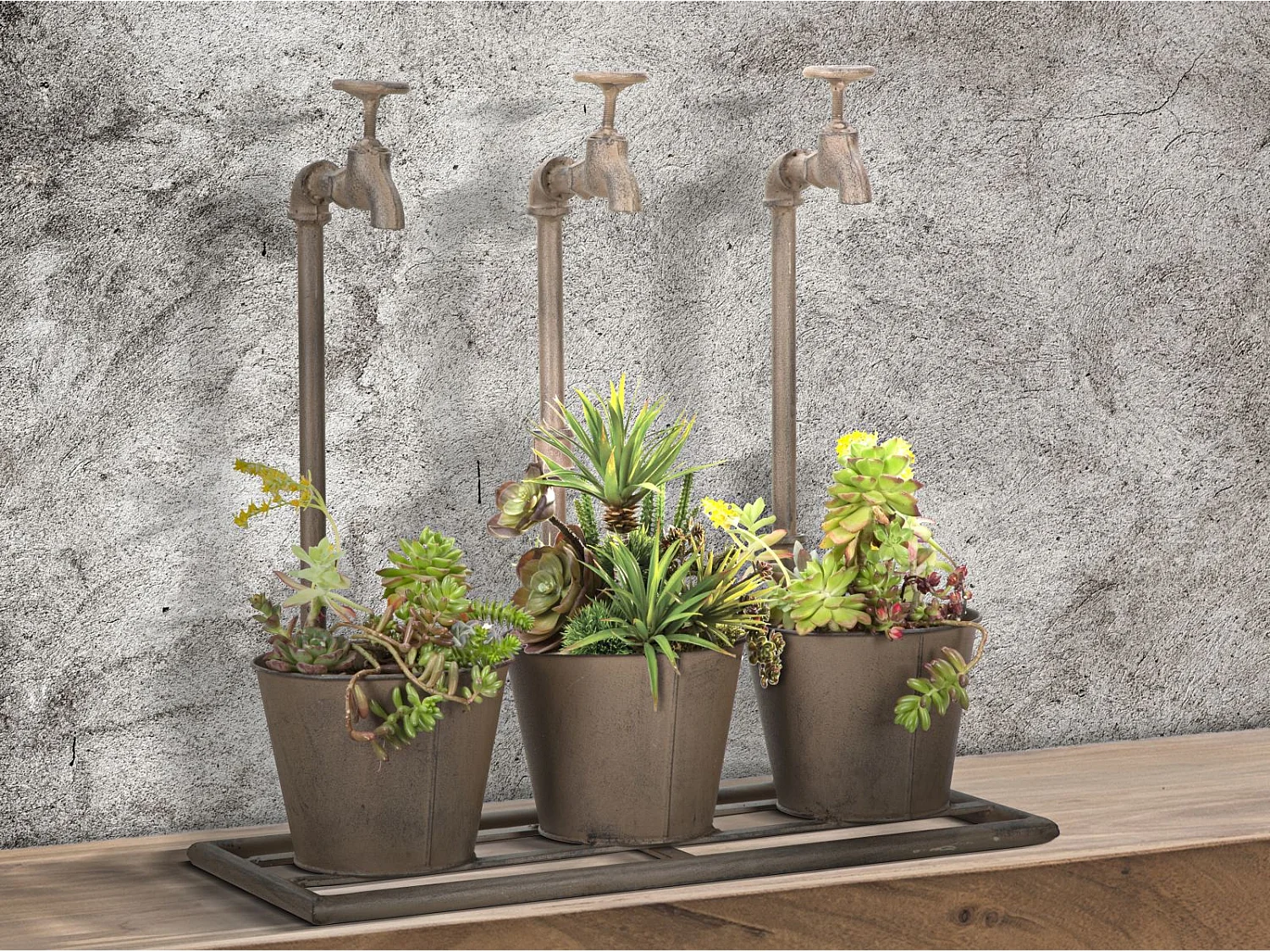 Vasetto triplo in metallo marrone cm 49x19x48