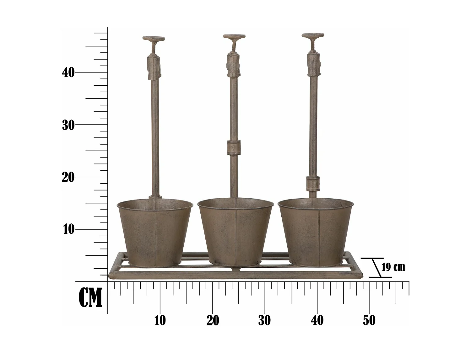 Vasetto triplo in metallo marrone cm 49x19x48