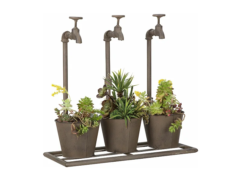 Vasetto triplo in metallo marrone cm 49x19x48