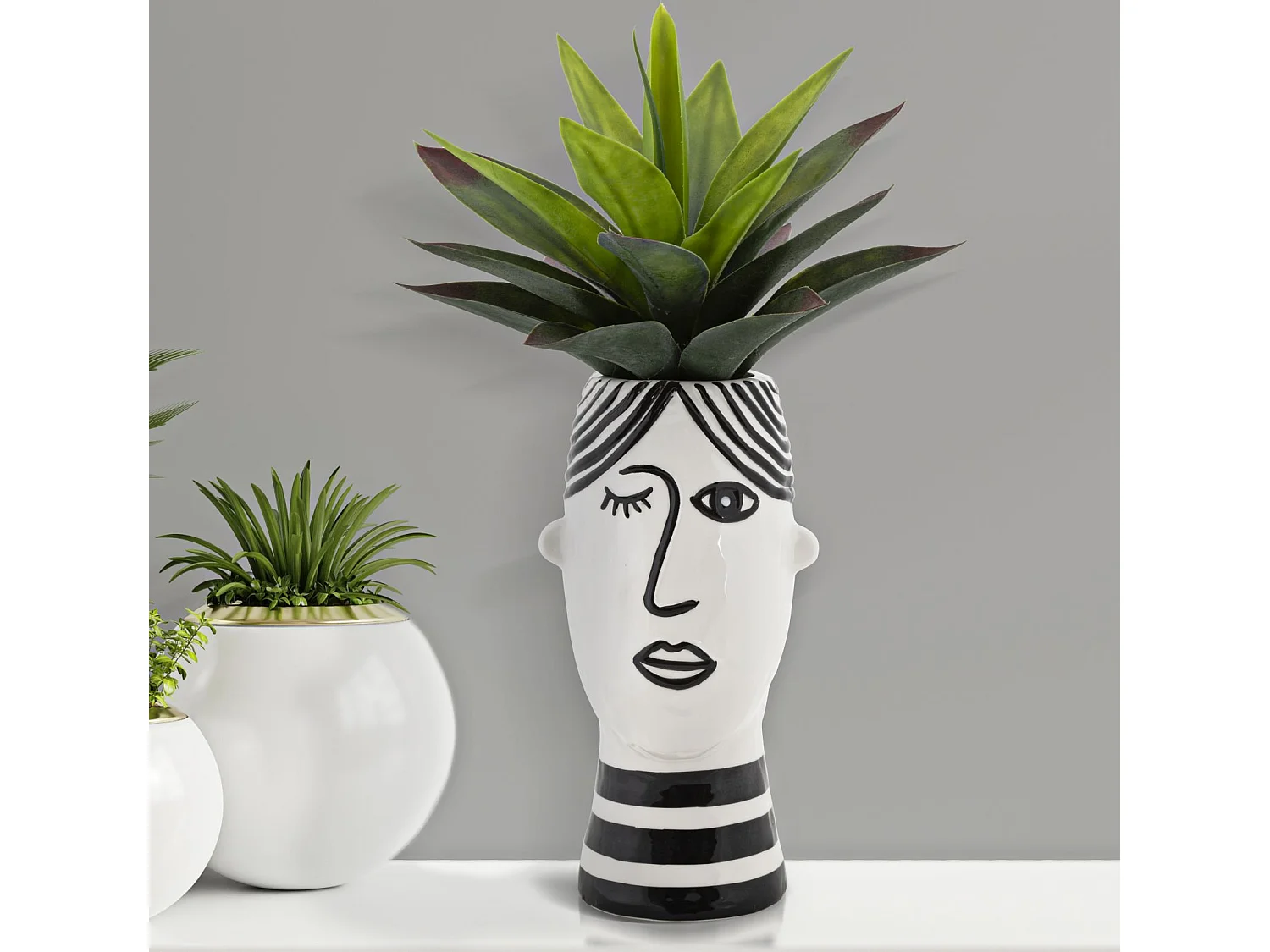 Vase Déco Visage en Porcelaine "Face" 26cm Blanc & Noir