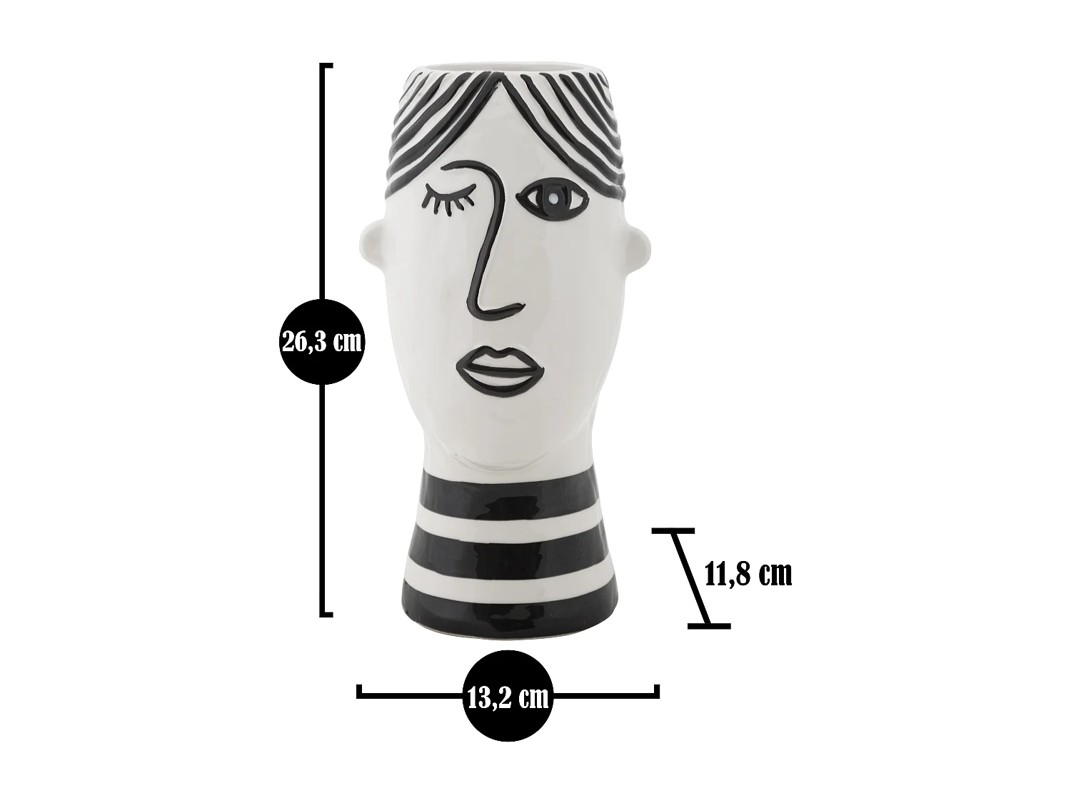 Vase Déco Visage en Porcelaine "Face" 26cm Blanc & Noir