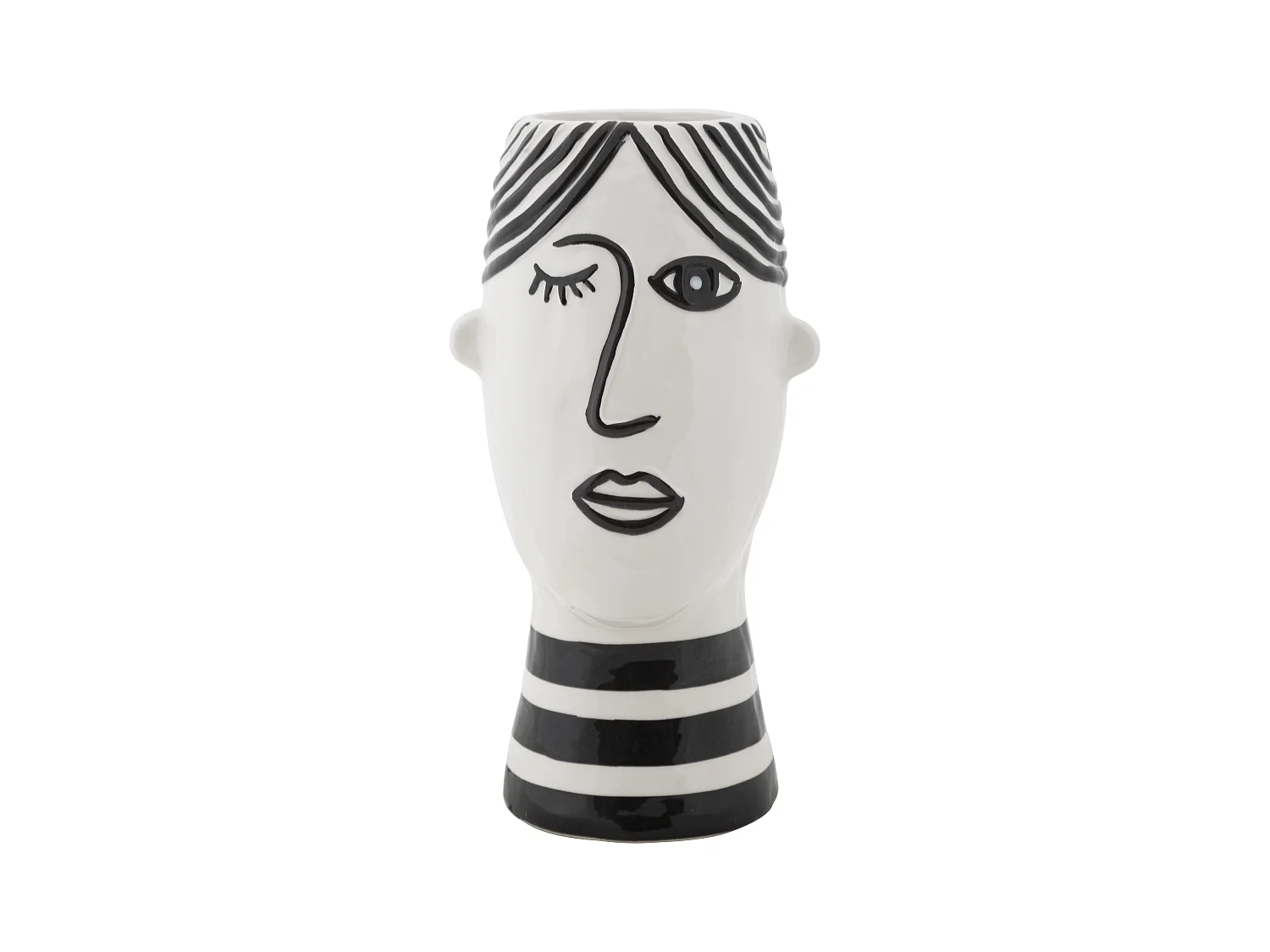 Vase en Porcelaine "Face" - 13,2x11,8x26,3 cm, Décor Noir et Blanc, Design Futuriste et Cubiste
