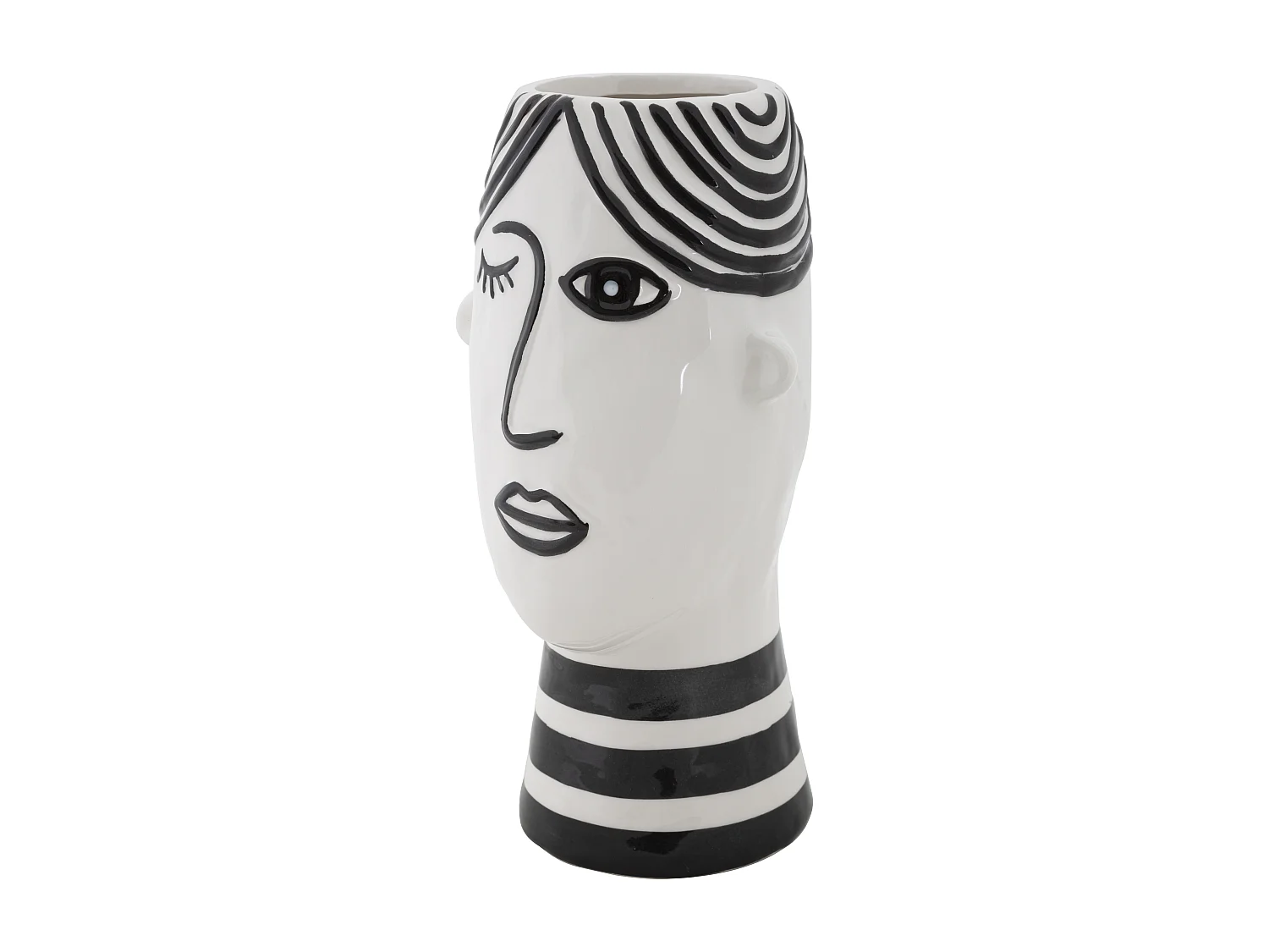 Vase Déco Visage en Porcelaine "Face" 26cm Blanc & Noir