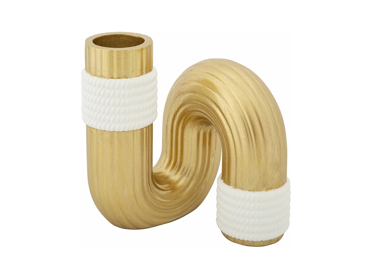 Vase bann - 10,5x10,5x12,7 cm, Design Élégant Blanc et Doré, Lignes Simples et Sinuées