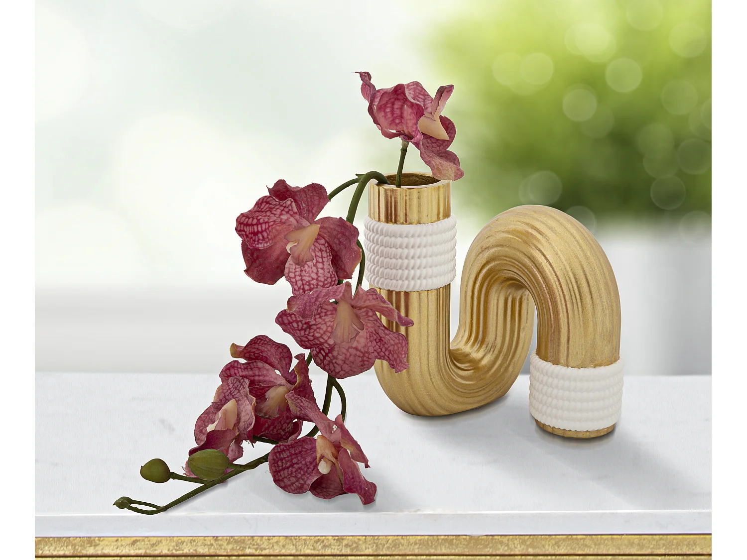 Vaso in resina dorato e bianco cm 10,5x10,5x12,7